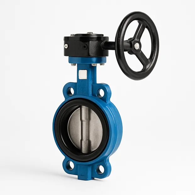 Затвор дисковый поворотный чугунный запорно-регулирующий межфланцевый с резьбовыми проушинами симметричный с редуктором с уплотнением EPDM с нержавеющим диском Danfoss